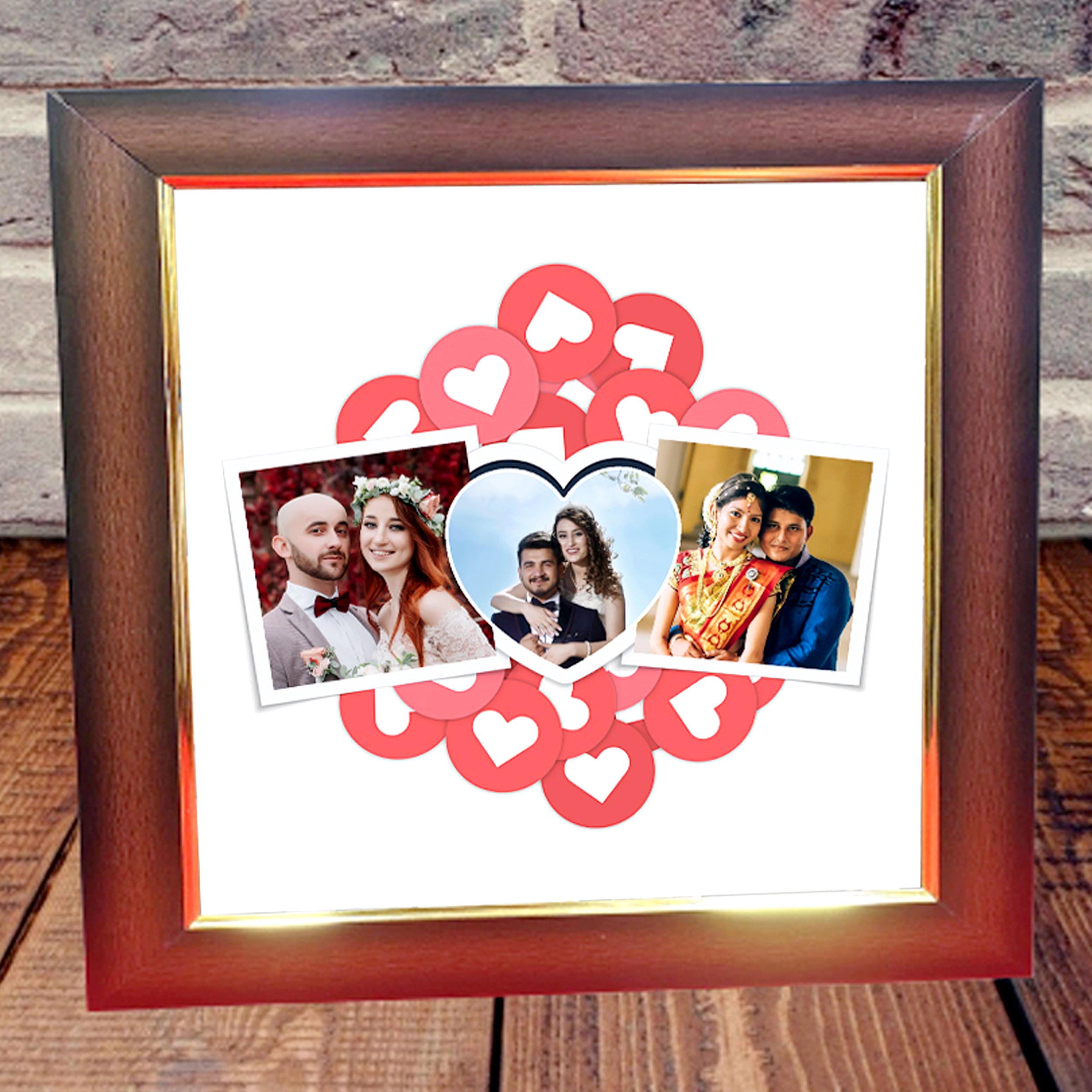 Elegant Square LED Photo Frame for Wall or Table with 3 Images