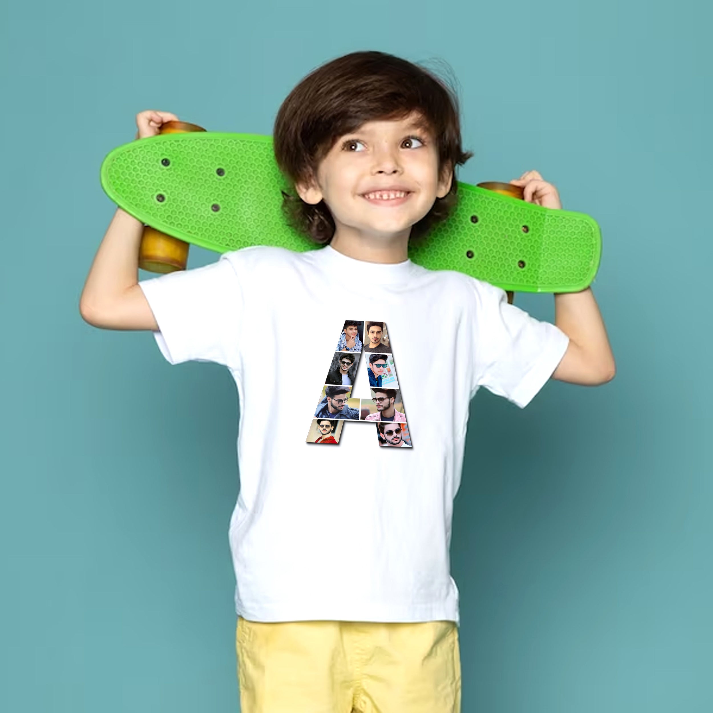 Customized Round Neck Alphabet T-Shirts with Multi Image