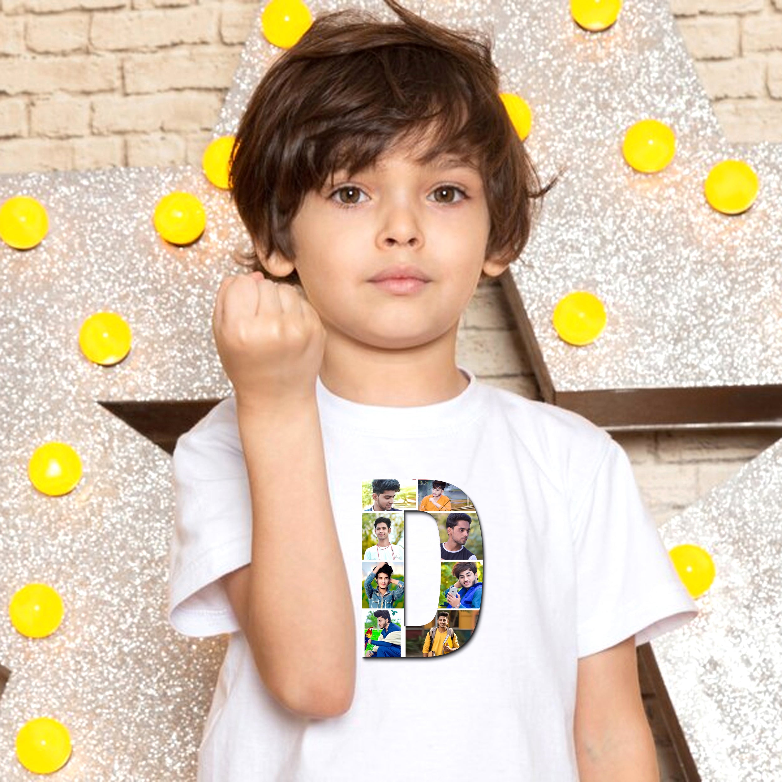Customized Round Neck Alphabet T-Shirts with Multi Image