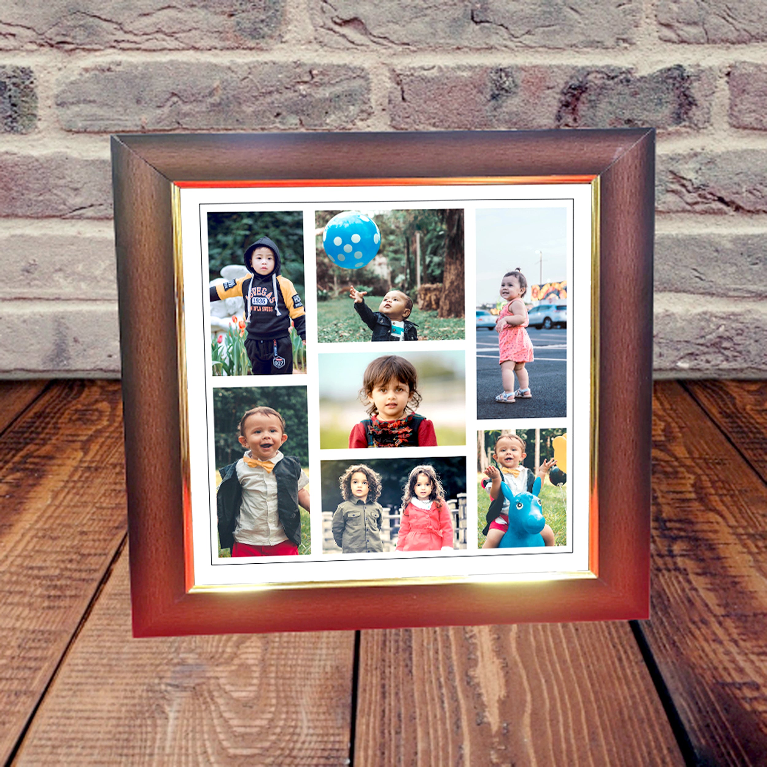Engraved LED Light Square Photo Frame with 7 Images