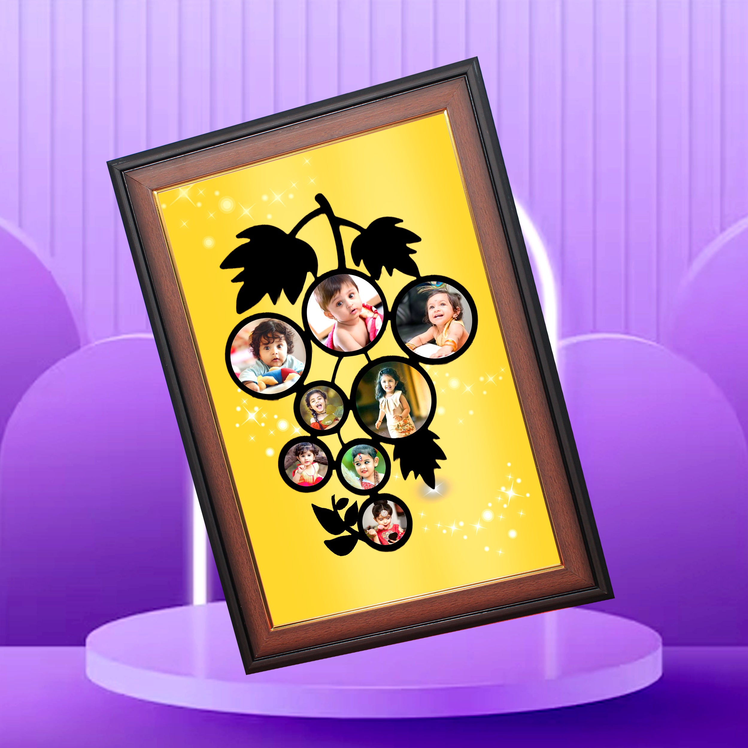 Family Tree Style Photo Collage – Wooden Finish