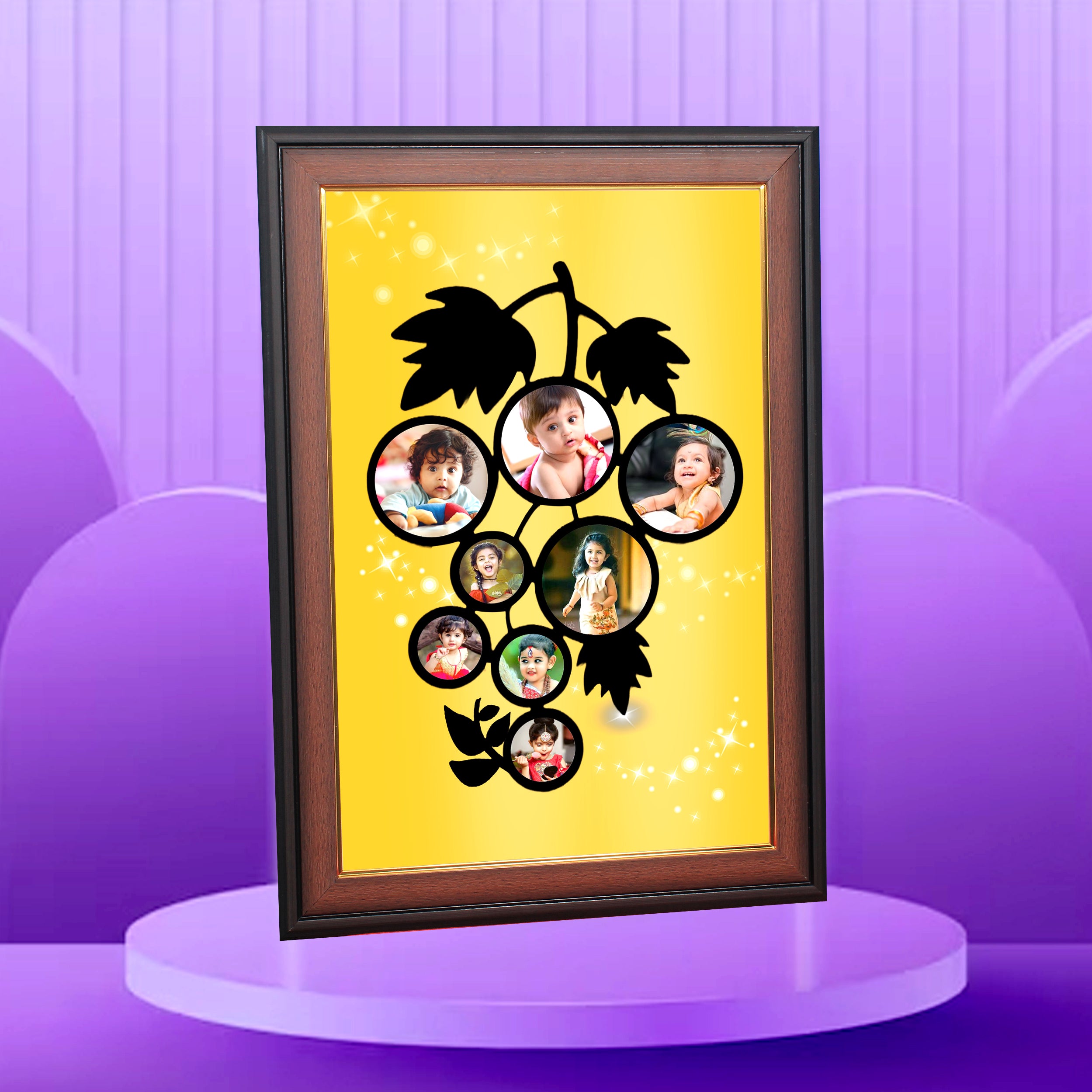 Family Tree Style Photo Collage – Wooden Finish