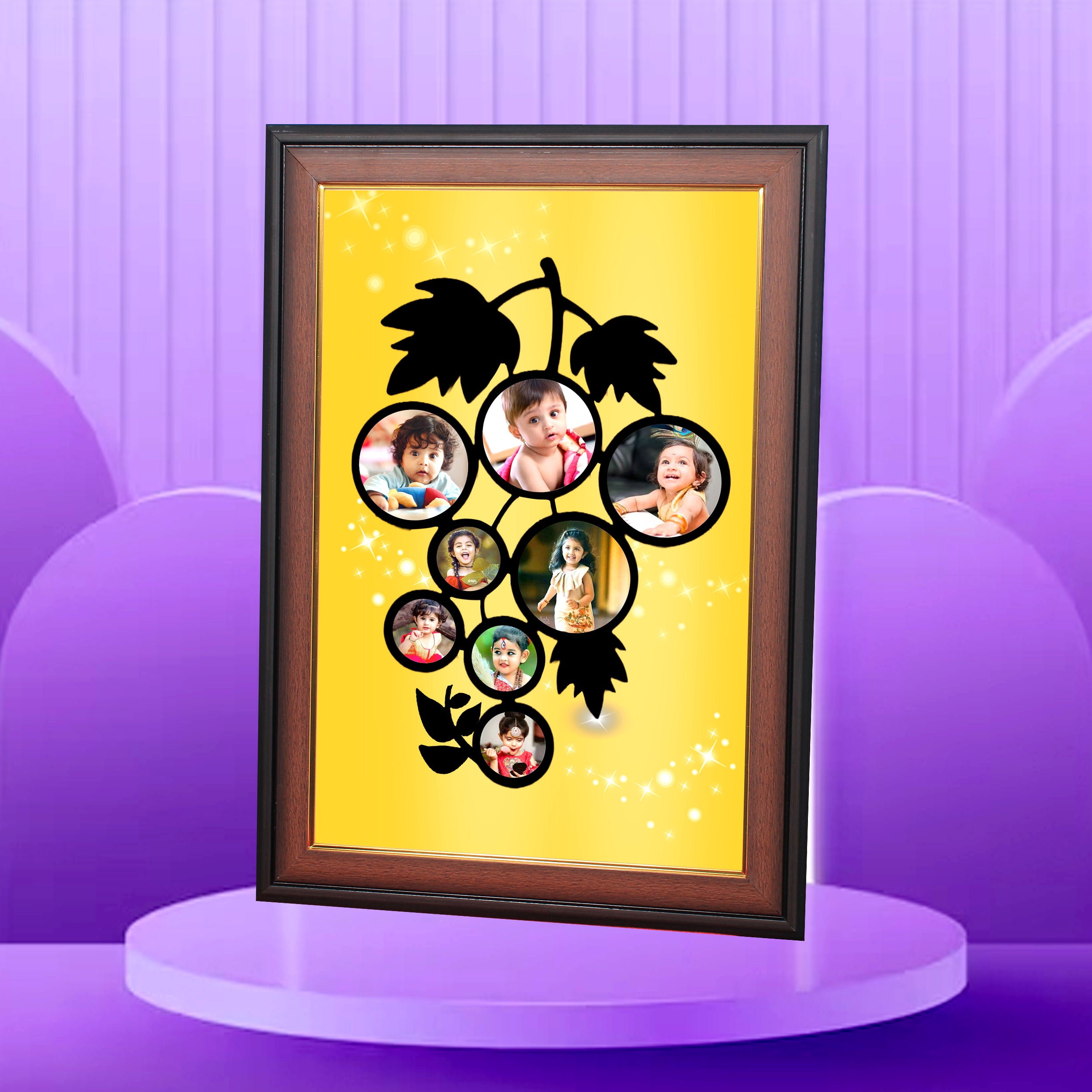Family Tree Style Photo Collage – Wooden Finish