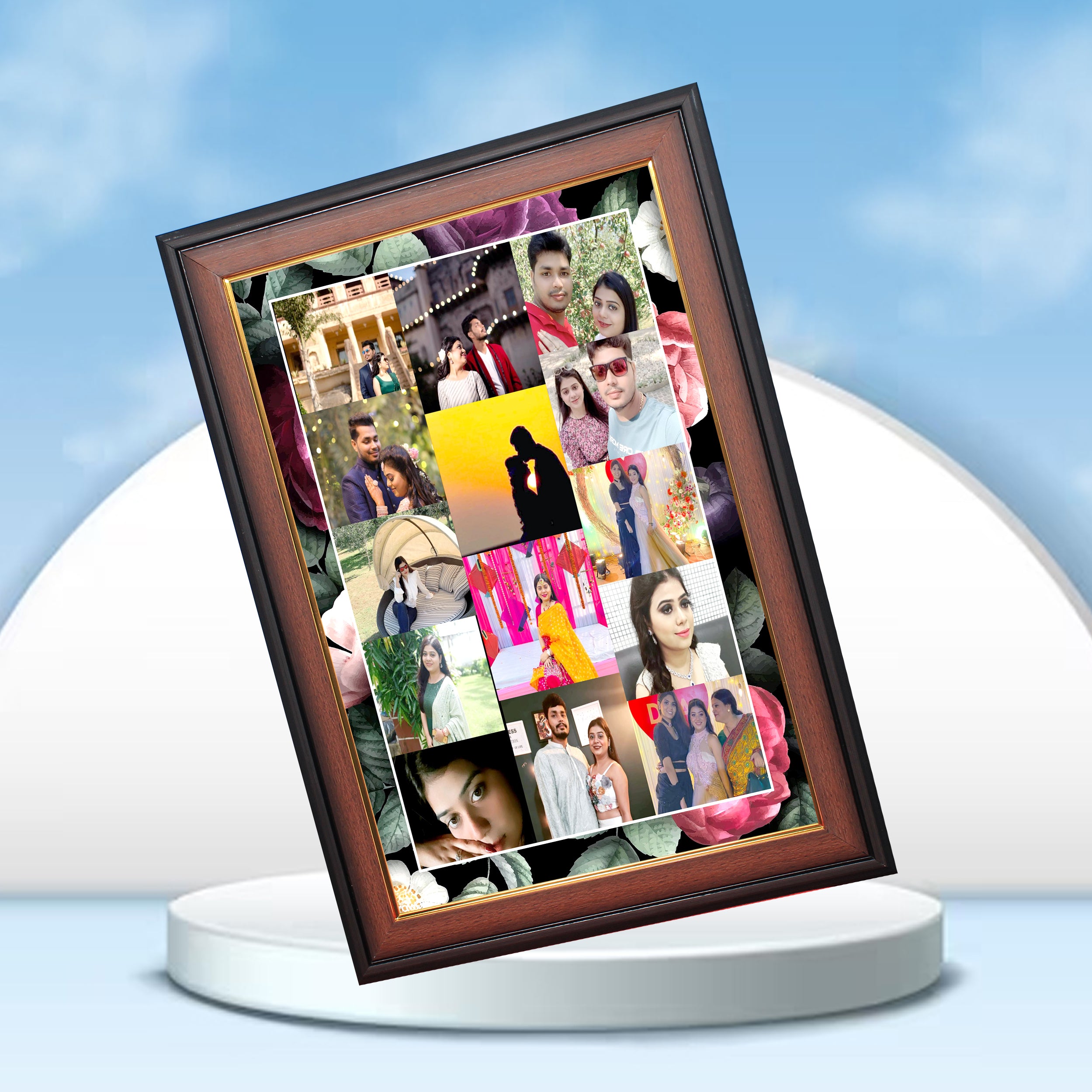 Multi-Image Floral Photo Frame – Wooden Finish