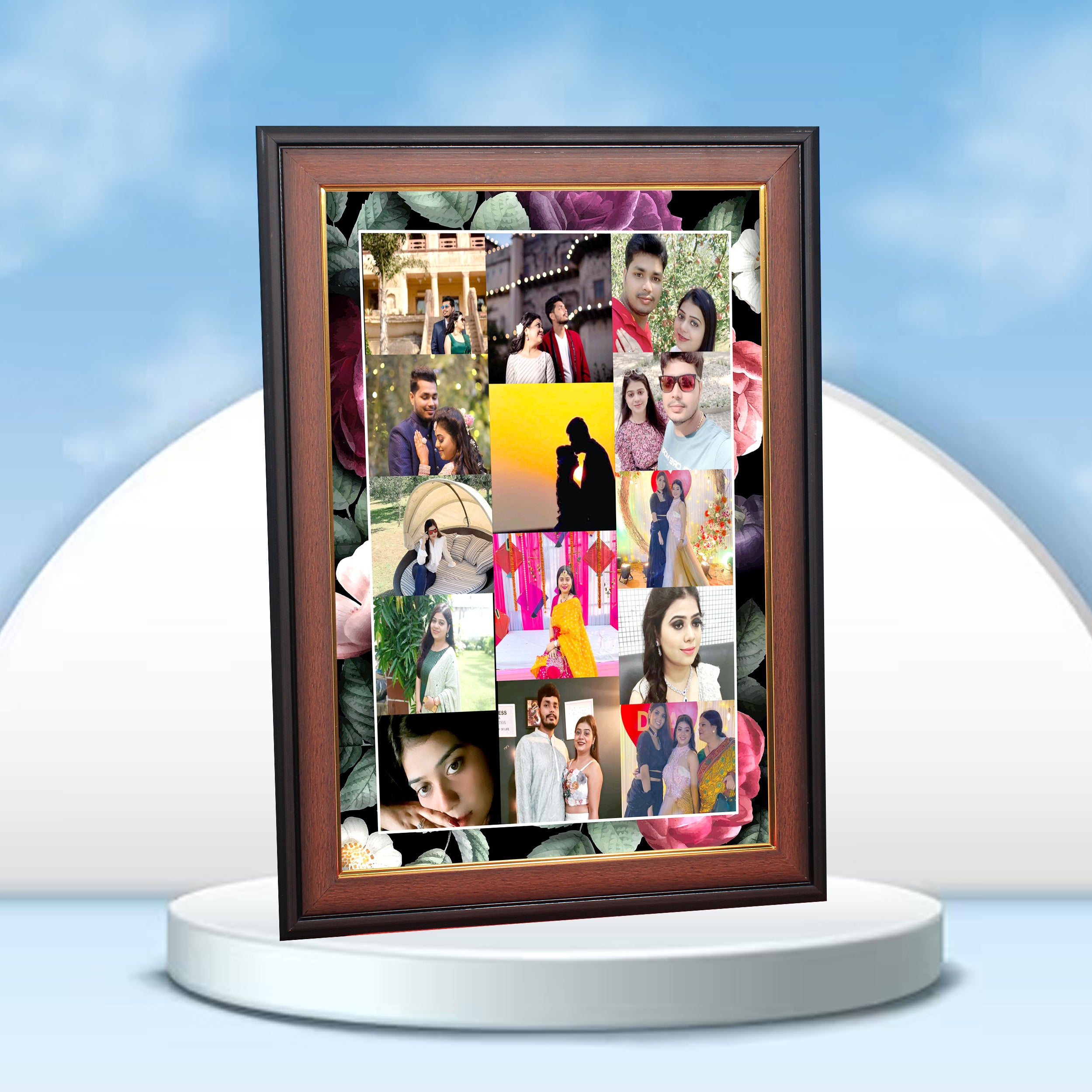Multi-Image Floral Photo Frame – Wooden Finish