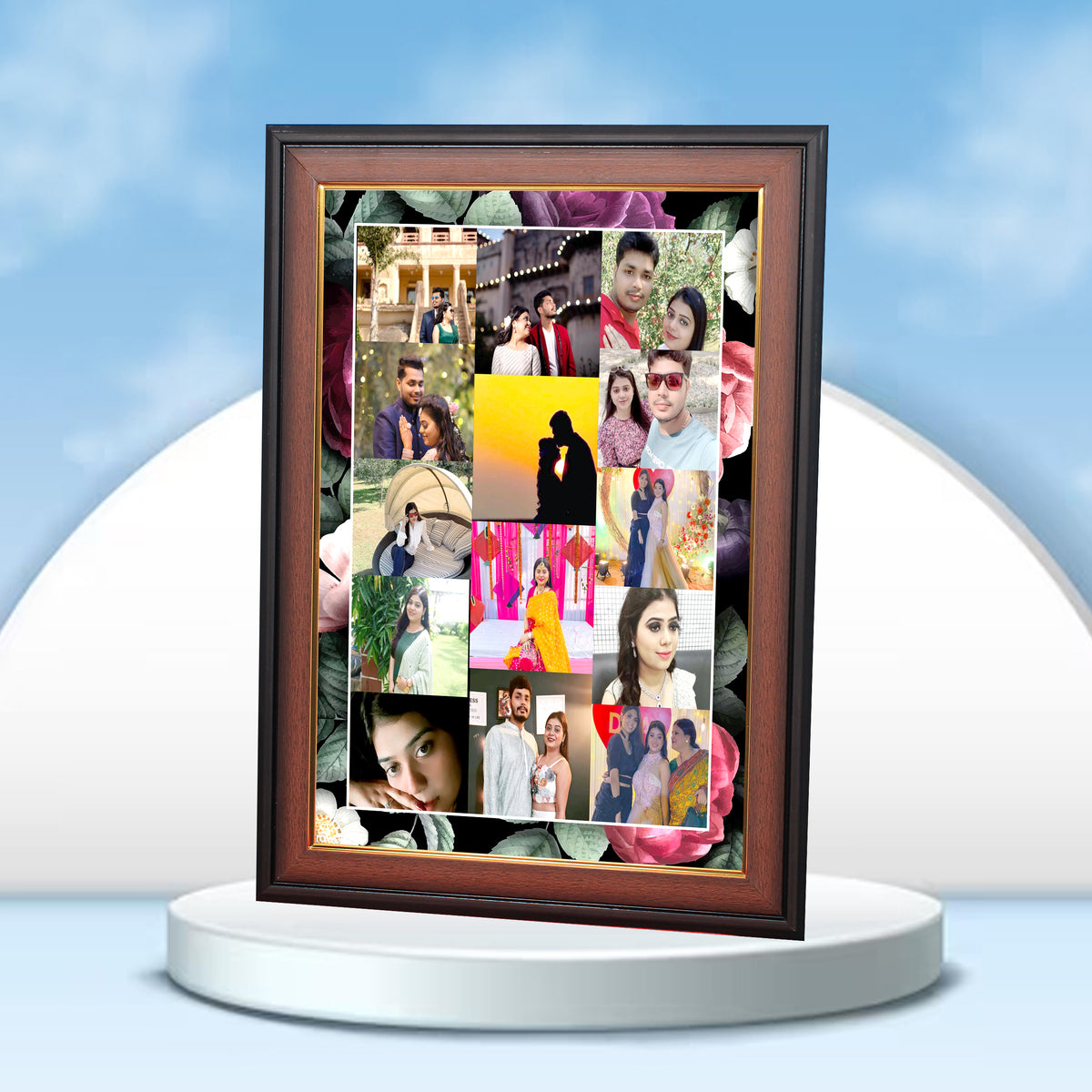 Multi-Image Floral Photo Frame – Wooden Finish